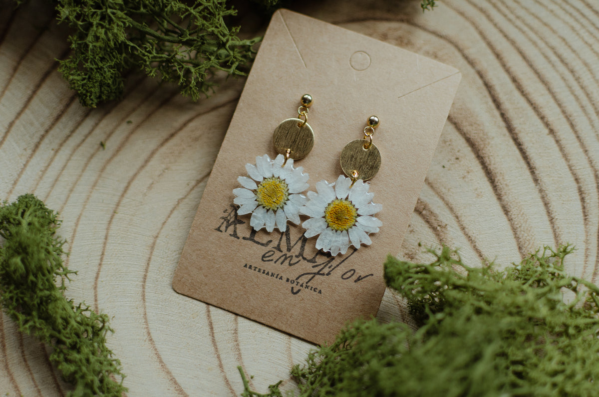 Pendientes de margaritas con detalle dorado