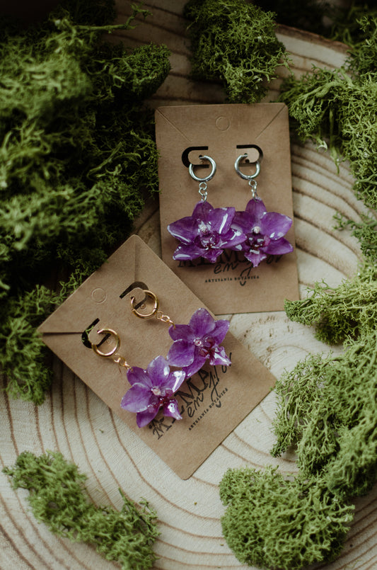 Pendientes orquídea morada aro