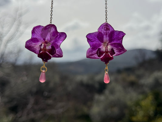 Pendientes colgantes Orchidaceae mini morada