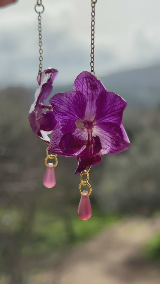 Pendientes colgantes Orchidaceae mini morada